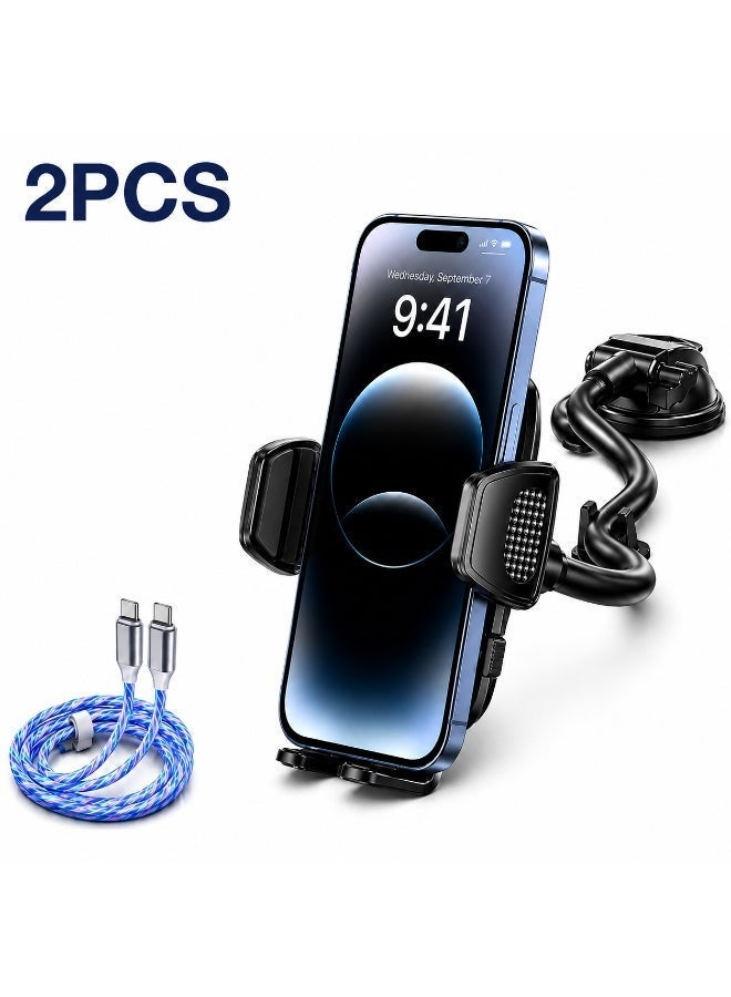 360° Rotatable Car Phone Holder with Strong Suction Cup, One-Hand Operation Dashboard Mount, Anti-Slip Secure Grip, Universal 4.7-7 Inch Compatible + Free LED Type-C Cable - Image 1