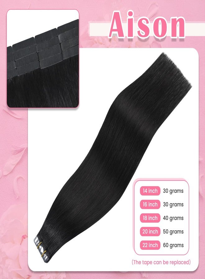 Aison Natural Black Tape in Hair Extensions Human Hair 18 Inches 40g 20 Pcs/Pack Tape ins Human Hair Extensions Silky Straight - Image 4