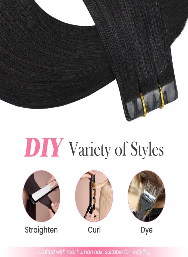 Aison Natural Black Tape in Hair Extensions Human Hair 18 Inches 40g 20 Pcs/Pack Tape ins Human Hair Extensions Silky Straight - Image 5