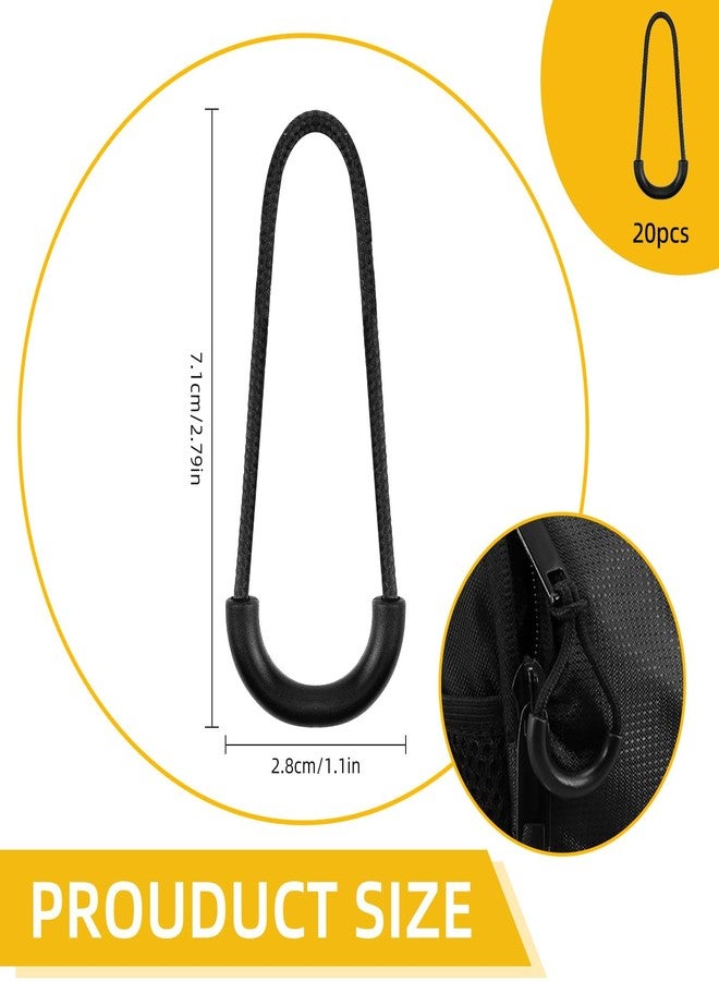 Pretwad Nylon U-Shape Zipper Pulls, 12 Pcs Heavy Duty Zipper Tags, North Face Backpack Zippers Pull Replacement, Black Cord Extension for Backpack Luggage Purse - Image 2