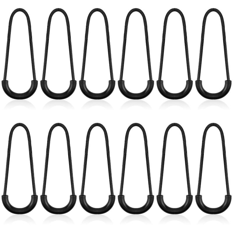 Pretwad Nylon U-Shape Zipper Pulls, 12 Pcs Heavy Duty Zipper Tags, North Face Backpack Zippers Pull Replacement, Black Cord Extension for Backpack Luggage Purse - Image 1
