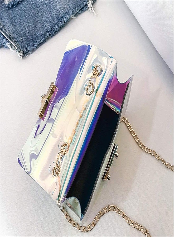 YAIRYANGTZE Holographic Clear Purse Crossover Shoulder Messenger Bag Laser Sling Purse with Golden Chain (Medium) - Image 5