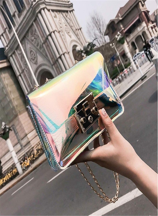 YAIRYANGTZE Holographic Clear Purse Crossover Shoulder Messenger Bag Laser Sling Purse with Golden Chain (Medium) - Image 4