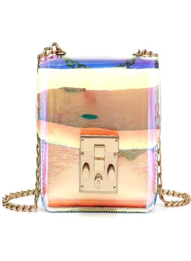 YAIRYANGTZE Holographic Clear Purse Crossover Shoulder Messenger Bag Laser Sling Purse with Golden Chain (Medium) - Image 2
