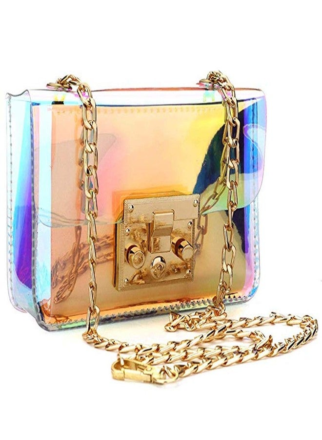 YAIRYANGTZE Holographic Clear Purse Crossover Shoulder Messenger Bag Laser Sling Purse with Golden Chain (Medium) - Image 1