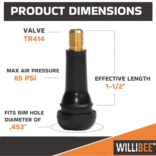 WILLIBEE TR414 Tyre Valve Stem, EPDM Rubber Tubeless Tire Valve Stem for Car (TR414-10Pcs) - Image 3
