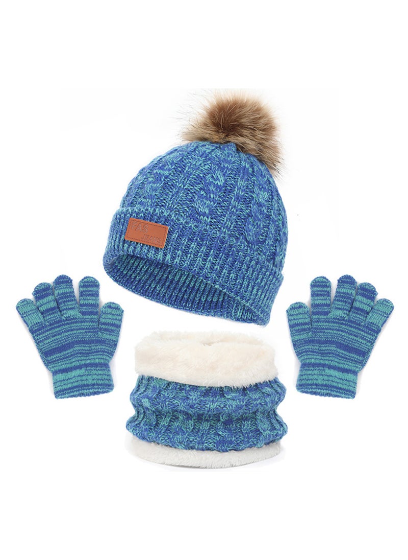 SYOSI - Kids Winter Beanie Hat Scarf Gloves Set for 2-6 Years Old, Toddler Winter Knit Hat Gloves Neck Warmer with Fleece Lined, Blue - Image 1