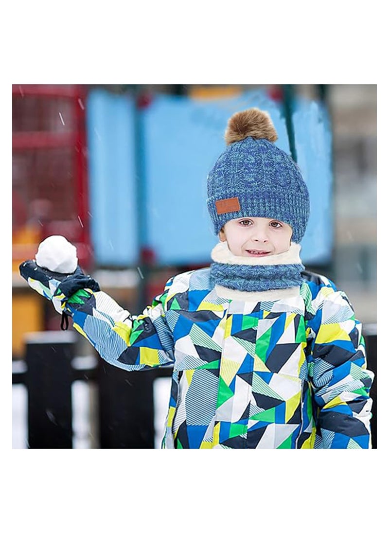 SYOSI - Kids Winter Beanie Hat Scarf Gloves Set for 2-6 Years Old, Toddler Winter Knit Hat Gloves Neck Warmer with Fleece Lined, Blue - Image 1