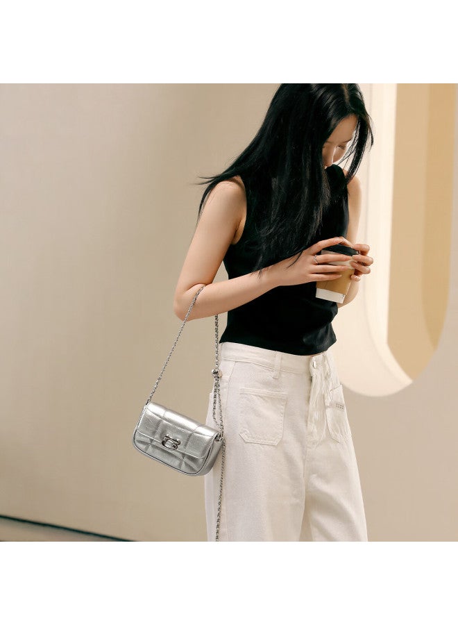 Mood Handbag Chain Crossbody Bag, Light Luxury Niche High-end Feel Exquisite Commuter Cowhide Shoulder Underarm Bag For Women, New Year Gift
