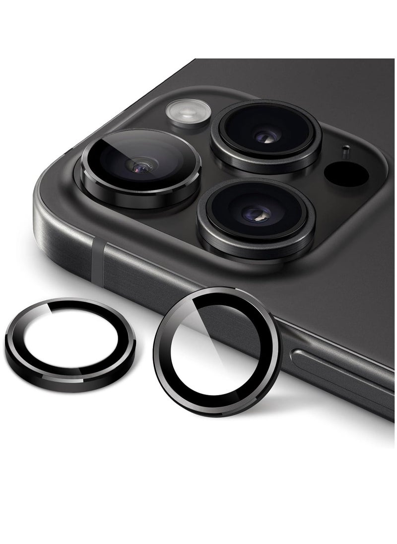 Raxoom Camera Lens Protector for iPhone 15 Pro 6.1-Inch and iPhone 15 Pro Max 6.7-Inch, 9H Tempered Glass Metal Individual Ring Cover, HD Clear, 3-Pack (Space Black) - Image 1
