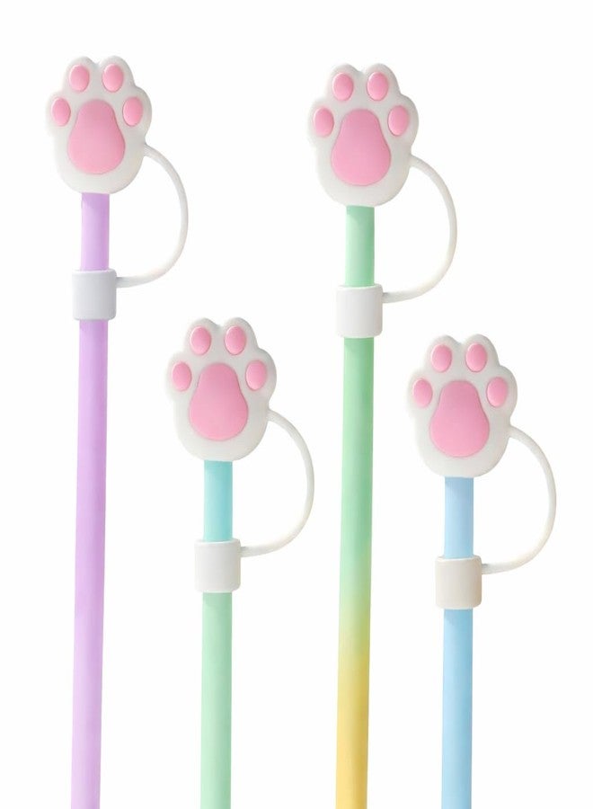 Newvent® 4Pcs Silicone Straw Cover Cap 10mm | Cute Cartoon Dust-Proof Straw Topper | Reusable BPA-Free Straw Lid Cover for Tumblers, Cups & Bottles (4, Paw Print, Standard) - Image 1