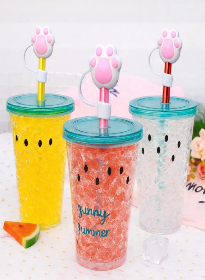 Newvent® 4Pcs Silicone Straw Cover Cap 10mm | Cute Cartoon Dust-Proof Straw Topper | Reusable BPA-Free Straw Lid Cover for Tumblers, Cups & Bottles (4, Paw Print, Standard) - Image 2