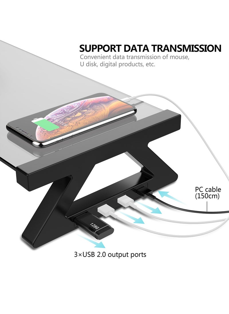 FlashHawk Computer Monitor Stand with USB Hub, Clear Tempered Glass Monitor Riser with 3-in-1 USB Docking for Desktop PC/iMac/MacBook/Printer  - Image 2
