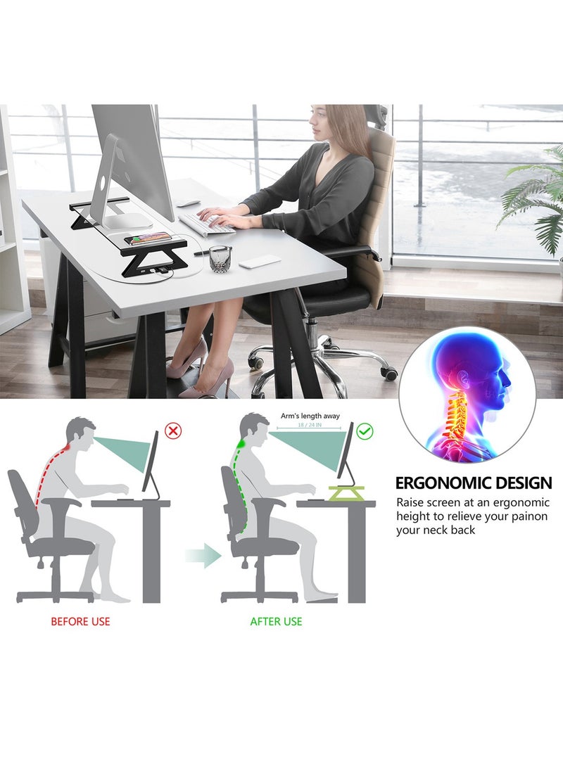 FlashHawk Computer Monitor Stand with USB Hub, Clear Tempered Glass Monitor Riser with 3-in-1 USB Docking for Desktop PC/iMac/MacBook/Printer  - Image 4