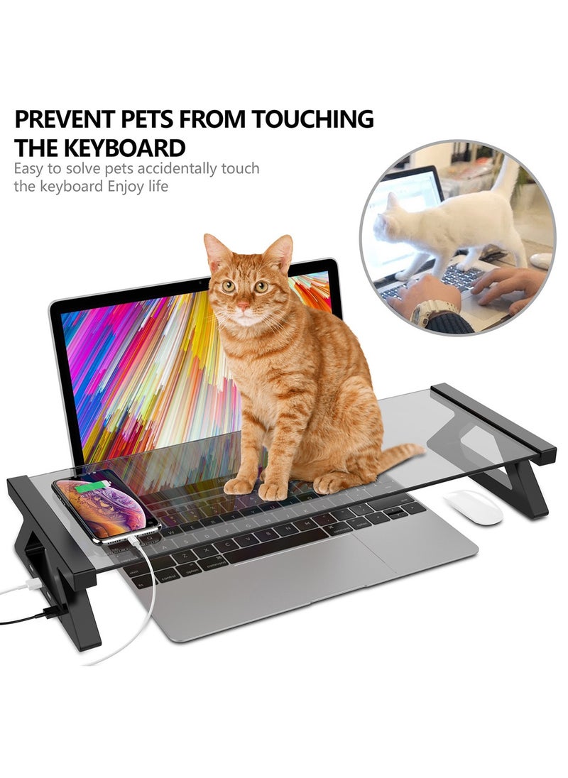 FlashHawk Computer Monitor Stand with USB Hub, Clear Tempered Glass Monitor Riser with 3-in-1 USB Docking for Desktop PC/iMac/MacBook/Printer  - Image 5