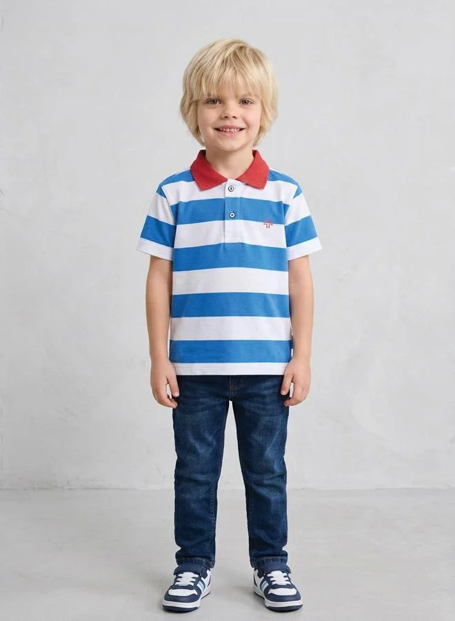 Take Two  Boys Multi-Color Striped Contrast Collar Polo T-Shirt By Juniorloom for Men | Best Price UAE