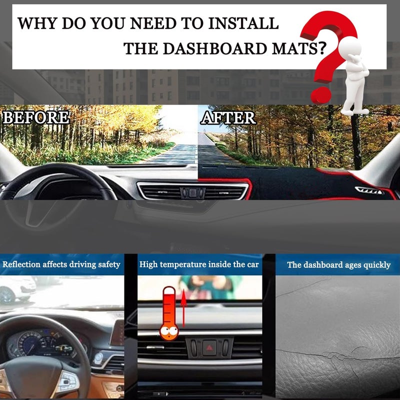 Blazeray Dashboard Cover Mat for Nissan Rogue 2021-2024 with Red Edge - Image 2