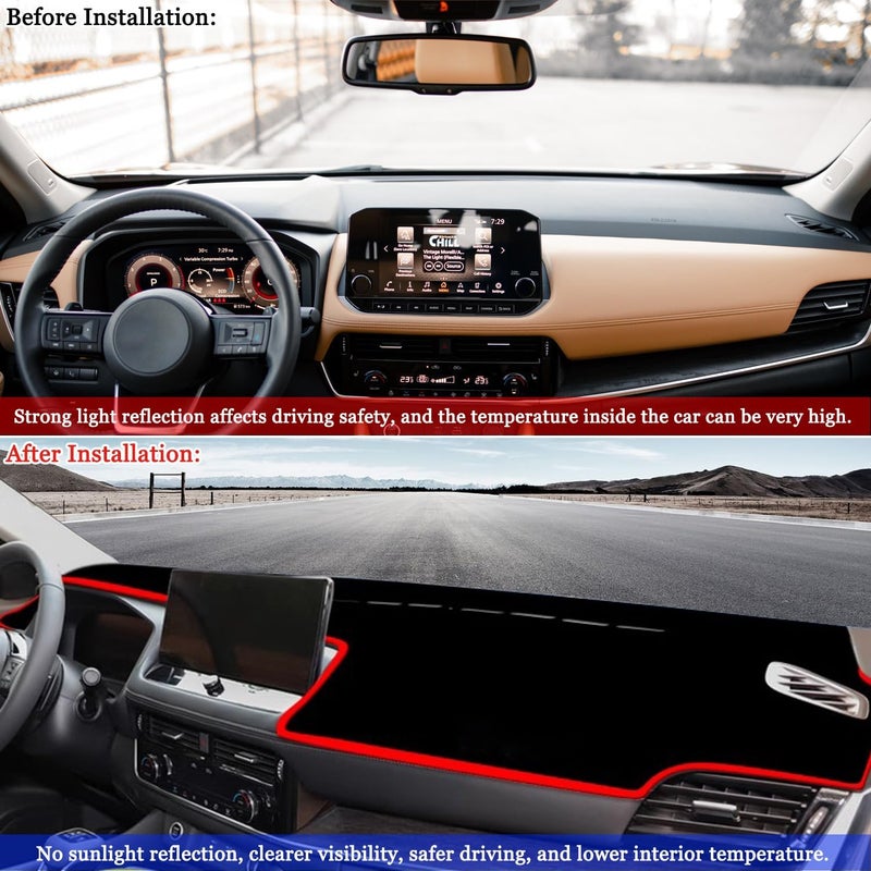 Blazeray Dashboard Cover Mat for Nissan Rogue 2021-2024 with Red Edge - Image 3