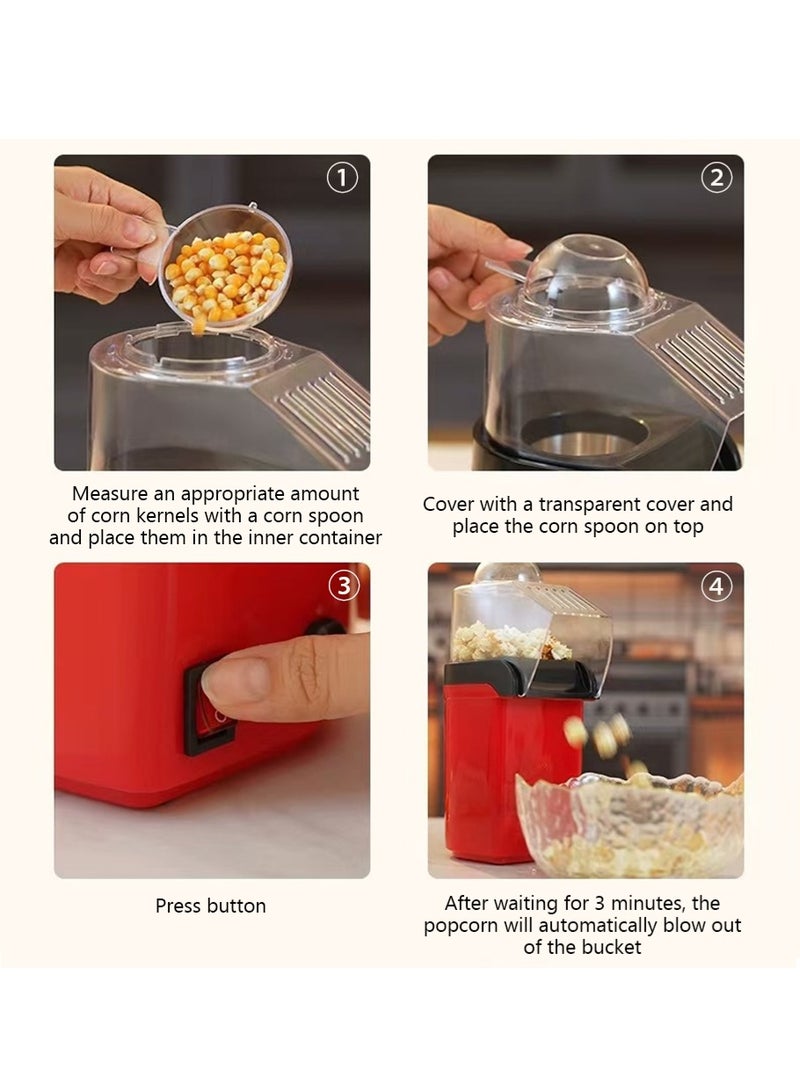 ليون هوم آلة صنع الفشار بالهواء الساخن، آلة صنع الفشار الكهربائية الصغيرة للأطفال، وعاء داخلي غير لاصق، لا حاجة للزيت والماء، مناسبة للعائلات والمقاهي والمطاعم والتجمعات، لون أحمر - Image 3