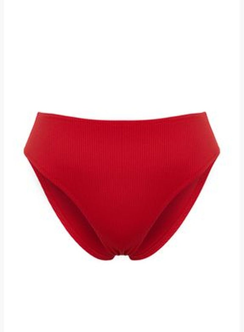 trendyol Red Textured High Waist Bikini Bottom - Image 1