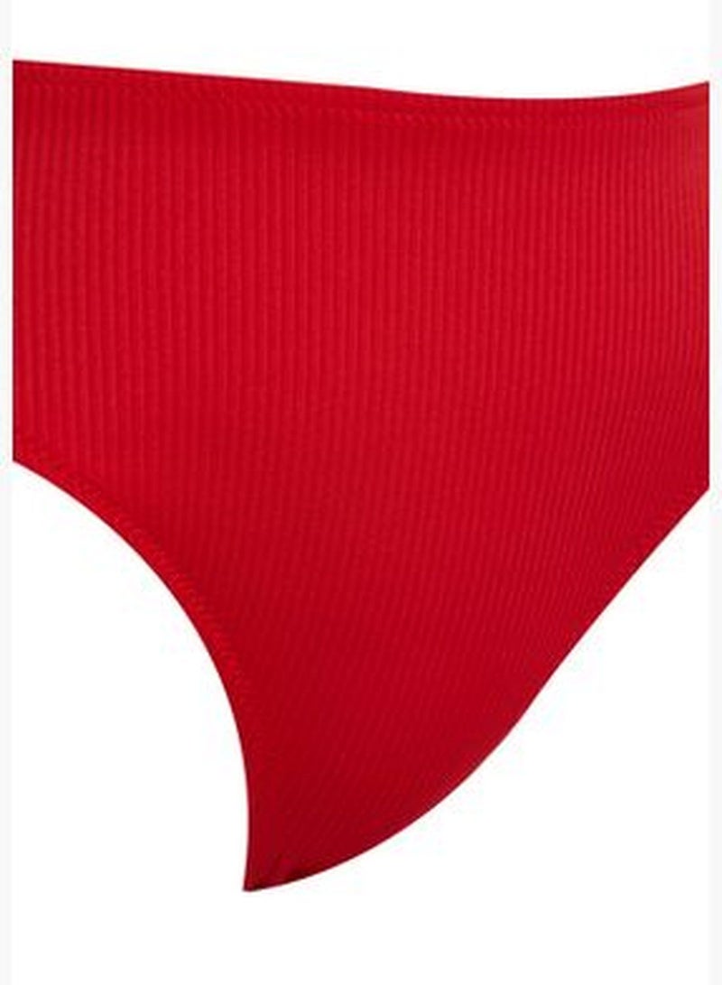 trendyol Red Textured High Waist Bikini Bottom - Image 2