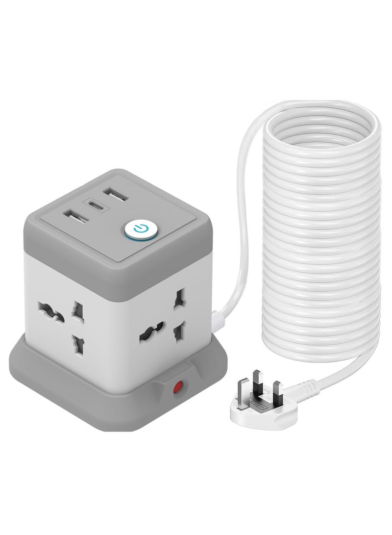 TYCOM Power Strip 10 meters Surge Protector with USB Plus Type C Extension Cord Flat Plug with Widely Four AC Outlet and Two USB One Type C Small Desktop Station Grey. - Image 1