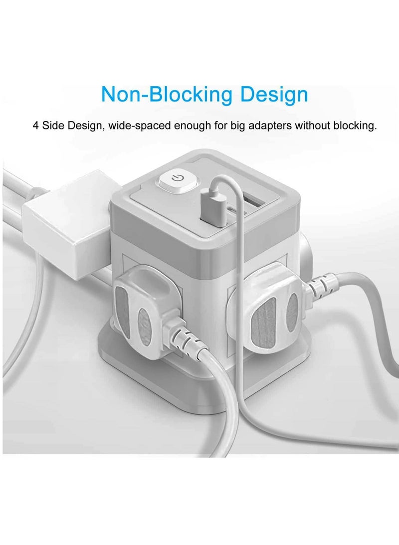 TYCOM Power Strip 10 meters Surge Protector with USB Plus Type C Extension Cord Flat Plug with Widely Four AC Outlet and Two USB One Type C Small Desktop Station Grey. - Image 4