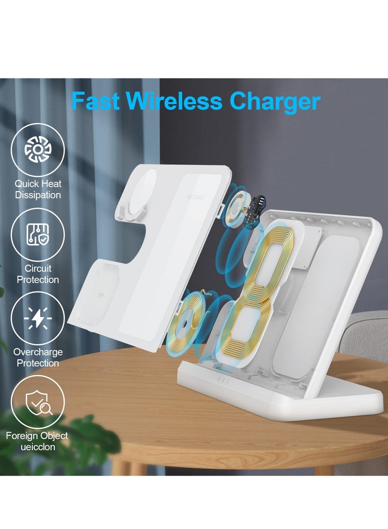 3-in-1 Wireless Charging Station for Samsung Galaxy Watch 4/3/Active 2/1, Compatible with S22 Ultra, S21, S20, Note 20, Z Flip 4/3, Z Fold, and Galaxy Buds - White - Image 3