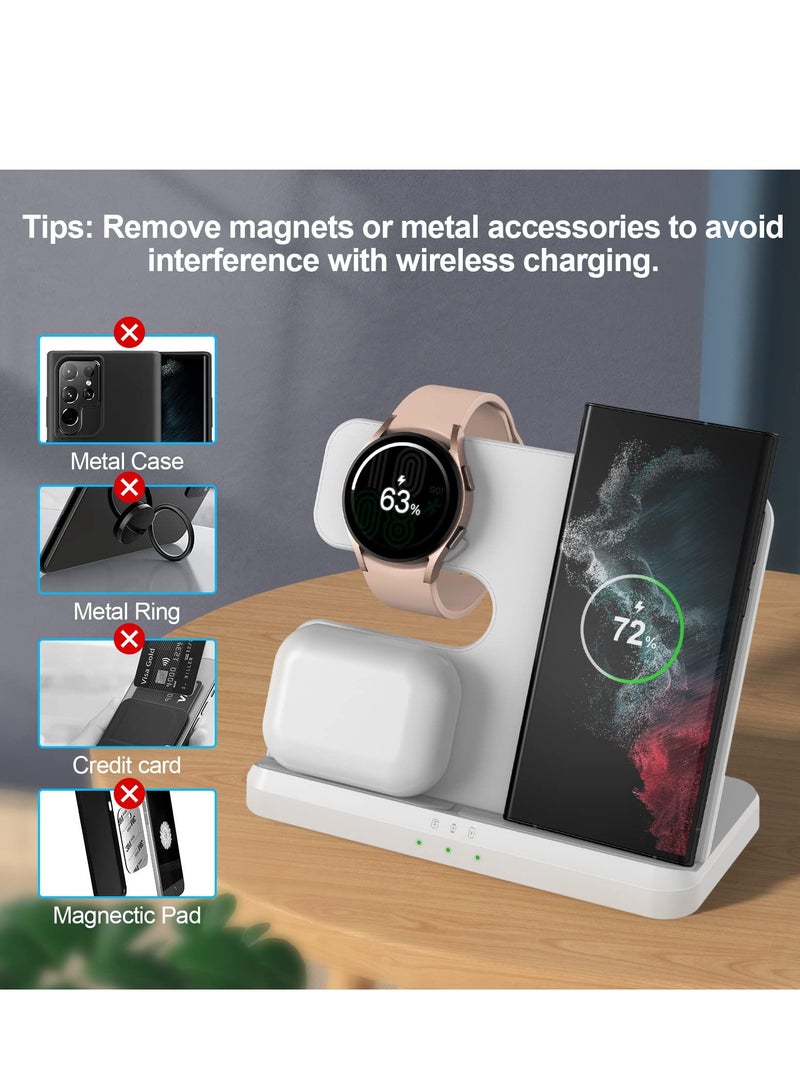 3-in-1 Wireless Charging Station for Samsung Galaxy Watch 4/3/Active 2/1, Compatible with S22 Ultra, S21, S20, Note 20, Z Flip 4/3, Z Fold, and Galaxy Buds - White - Image 4