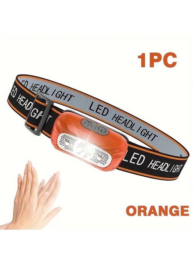LED Orange Headlight Motion Sensor USB Rechargeable Portable Emergency Flashlight For Hiking Hunting - Image 1