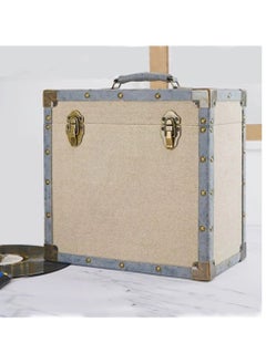 Steepletone Vinyl LP Record Storage Carry Case Cream Fabric Material Holds Up To 50 Records Chrome Effect Trim On Corners And Edges Hinged Lid with 2 Clasps Ideal For Transporting Records Home Decor 