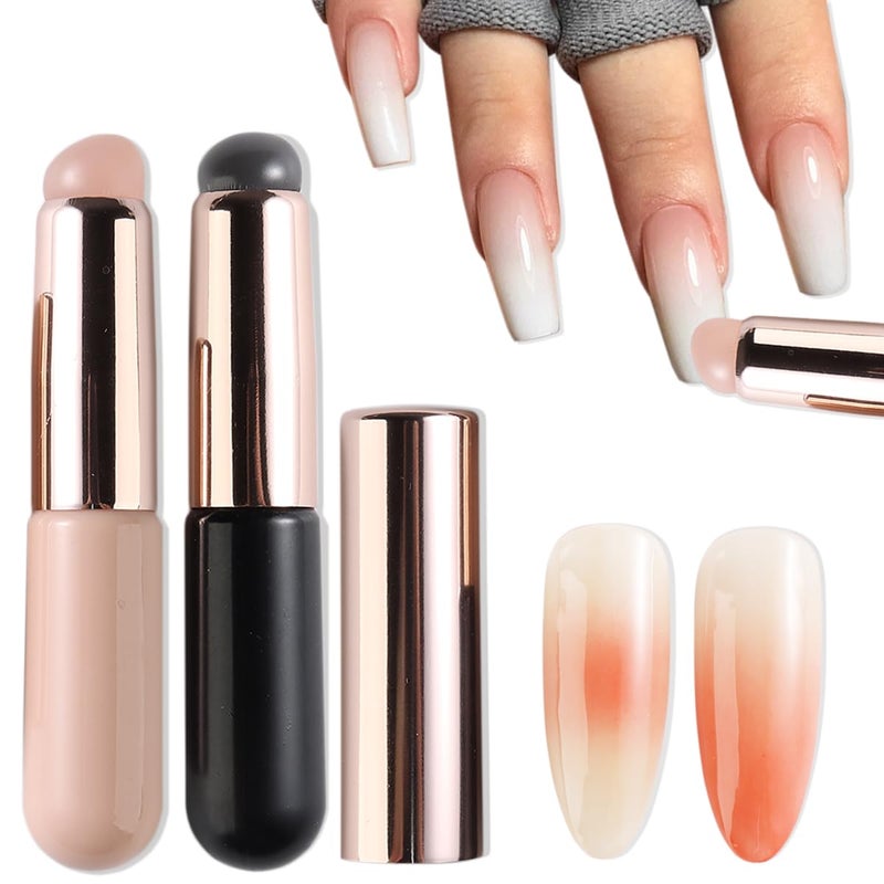 Fcozpjk Silicone Brush for Ombre Nail Art 2Pcs Reusable Gel Polish Brush Gradient Nail Design Silicone Pen Chrome Powder Applicator Brush Soft Head Stamper for Stamping Nail Art Manicure Tool