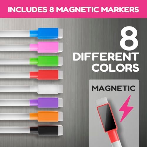 CHALKY CROWN Acrylic Magnetic Weekly Planner for Fridge - Menu Board for Kitchen with 8 Magnetic Markers - Weekly Meal Planner for Fridge with Grocery List & Notepad - Menu Planner (14.5x10.2) - Image 2