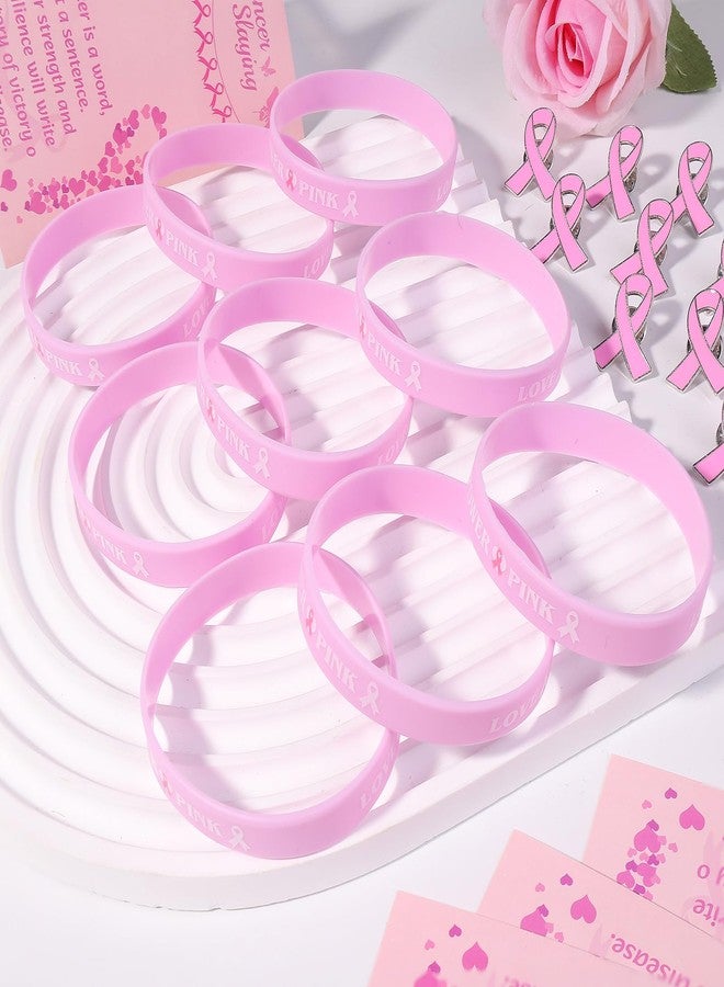 JMUQ 100 Pcs Breast Cancer Awareness Accessories Breast Cancer Bracelets Set with 50Bracelets 50Pink Pins for Party Charity Public Social Event - Image 3