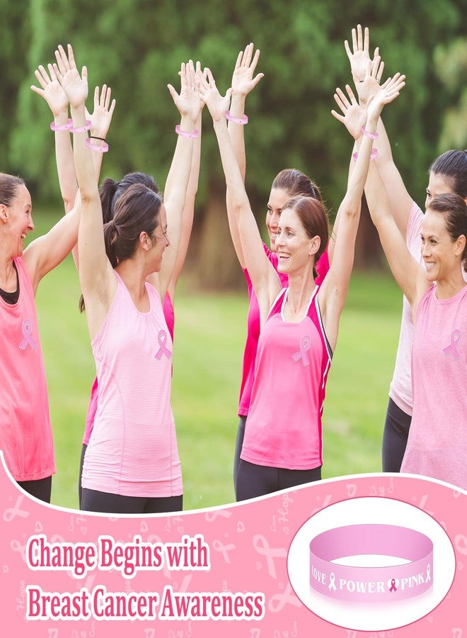 JMUQ 100 Pcs Breast Cancer Awareness Accessories Breast Cancer Bracelets Set with 50Bracelets 50Pink Pins for Party Charity Public Social Event - Image 5