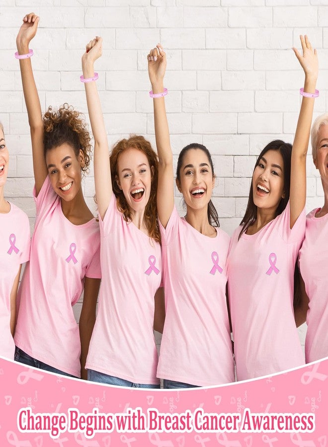 JMUQ 100 Pcs Breast Cancer Awareness Accessories Breast Cancer Bracelets Set with 50Bracelets 50Pink Pins for Party Charity Public Social Event - Image 4