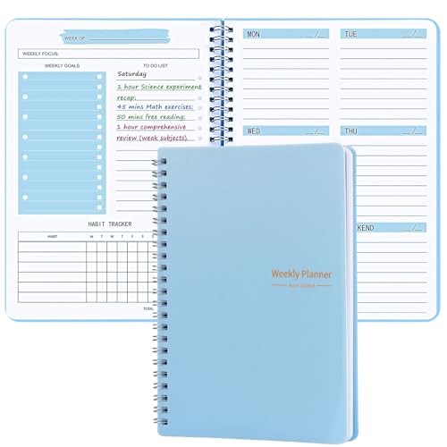 Aosemili Undated Weekly Planner with Goal & Habit Tracker Notebook, Small A5 to Do List Week Planners Spiral Binding Personal Goal Journal Non Dated Weekly Planner Simple Agenda Planners for Work Kids School - Image 1