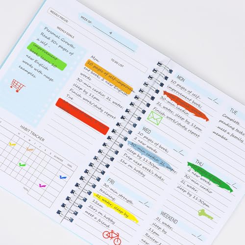 Aosemili Undated Weekly Planner with Goal & Habit Tracker Notebook, Small A5 to Do List Week Planners Spiral Binding Personal Goal Journal Non Dated Weekly Planner Simple Agenda Planners for Work Kids School - Image 2