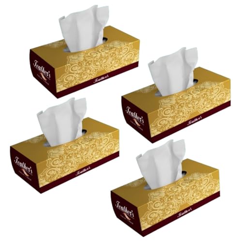Feather's Face Tissue Box (Dry) | 2 Ply, 200 Pulls per Box, Pack of 4 | Super Soft & Absorbent Facial Tissue Box | Facial Tissue Papers | Virgin Paper, Biodegradable (Random Color Box) - Image 3