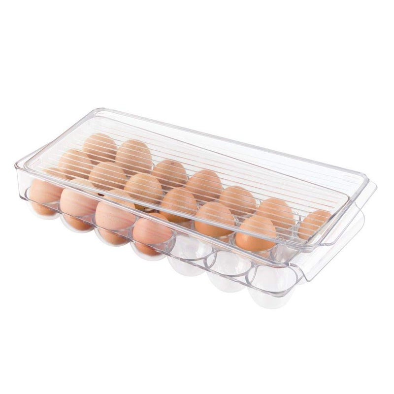 iDesign Clear Plastic Egg Holder for Fridge with Lid - 21 Egg Storage Container Organizer Bin - Image 1