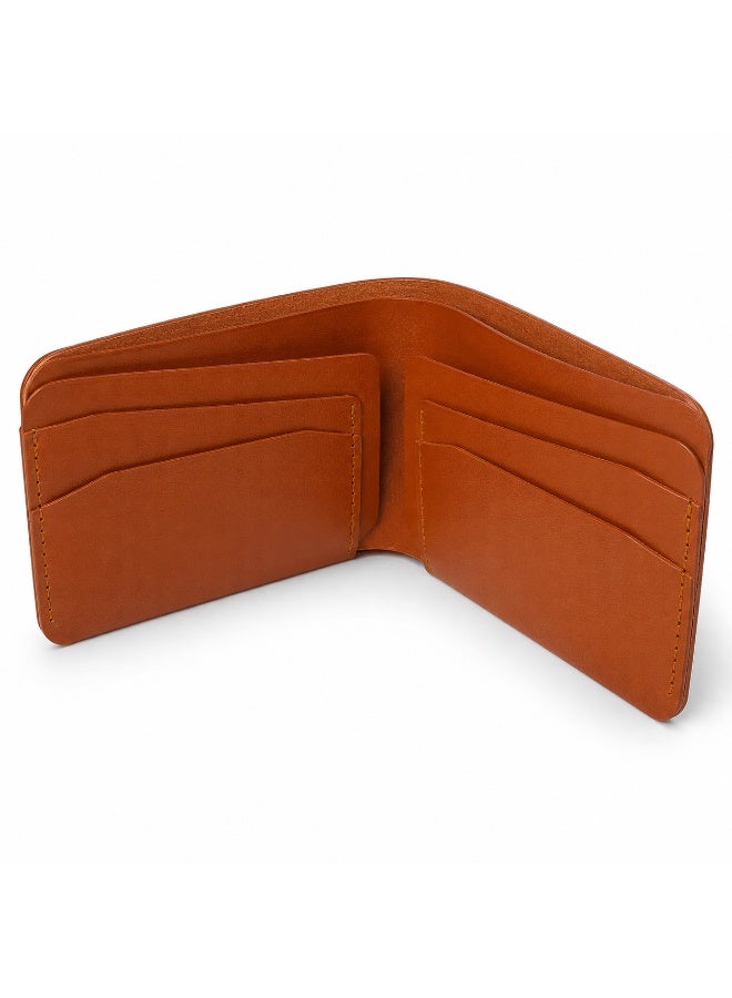 Men's Minimalist Slim Leather Bifold Wallet with Layered Card Slots - Tan Brown - Image 1