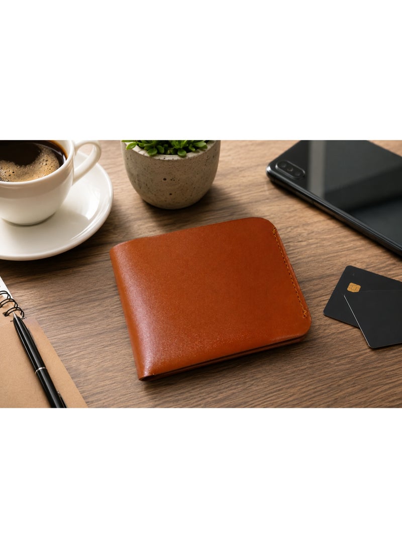 Men's Minimalist Slim Leather Bifold Wallet with Layered Card Slots - Tan Brown - Image 3
