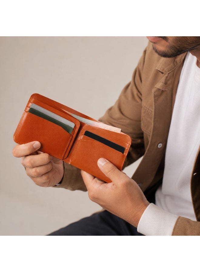 Men's Minimalist Slim Leather Bifold Wallet with Layered Card Slots - Tan Brown - Image 2