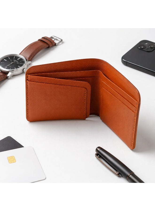 Men's Minimalist Slim Leather Bifold Wallet with Layered Card Slots - Tan Brown - Image 4