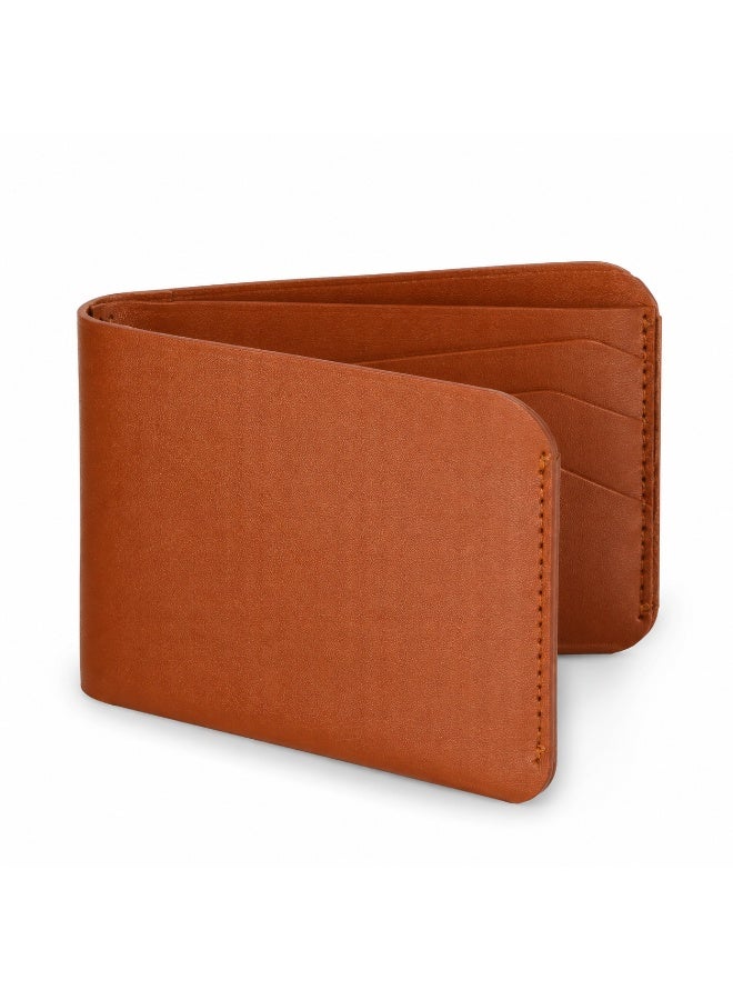 Men's Minimalist Slim Leather Bifold Wallet with Layered Card Slots - Tan Brown - Image 5