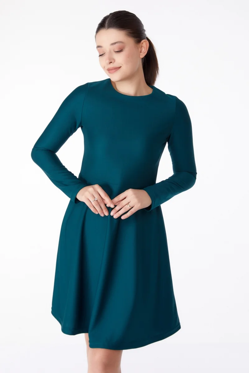 Tofisa Plain Crew Neck Women's Green Mini Evening Dress - 13191