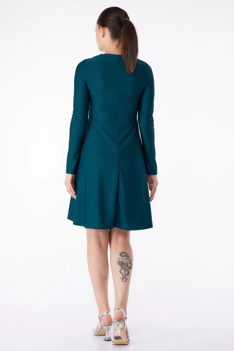 Tofisa Plain Crew Neck Women's Green Mini Evening Dress - 13191