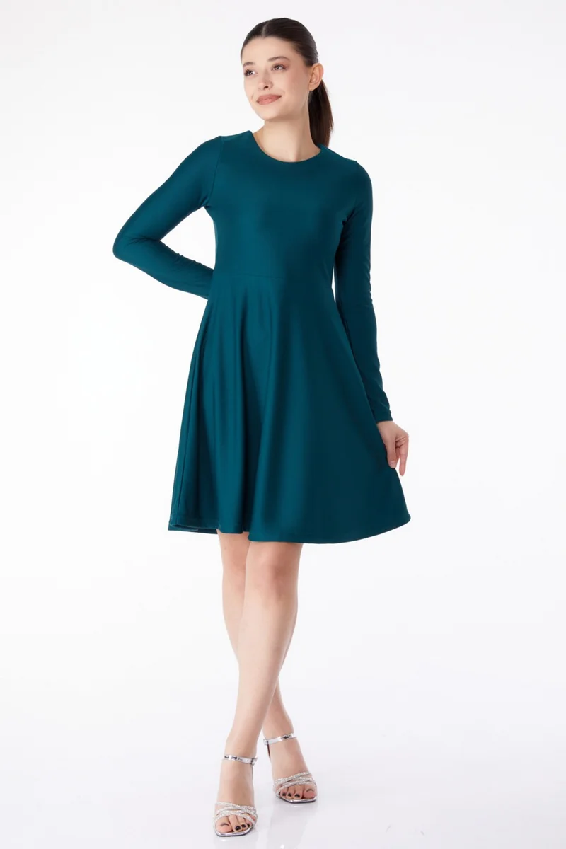 Tofisa Plain Crew Neck Women's Green Mini Evening Dress - 13191