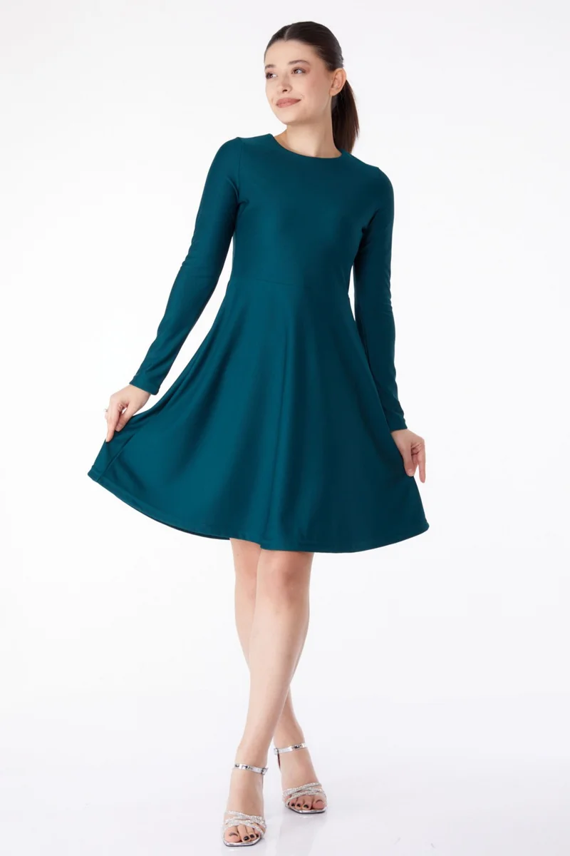 Tofisa Plain Crew Neck Women's Green Mini Evening Dress - 13191