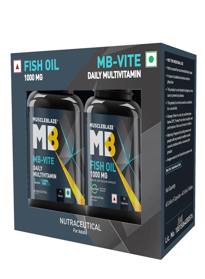 مسل بلايز MuscleBlaze MB-Vite + زيت السمك أوميغا 3، 60 قرصًا (عبوة من قطعتين) - Image 1